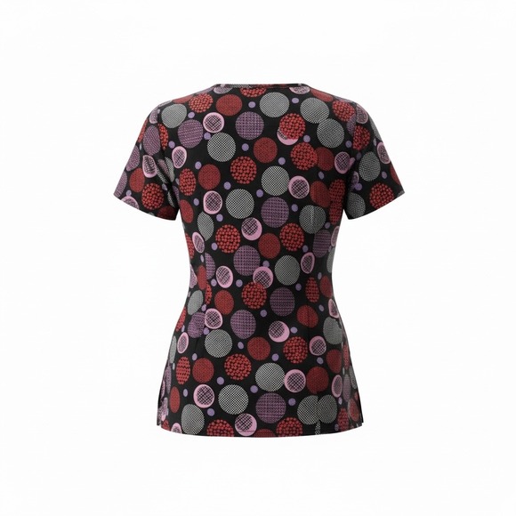 Flex Medical Scrub Top Women LG Geometric Dot Print V Neck Short Sleeve Pockets‎ - Picture 3 of 5